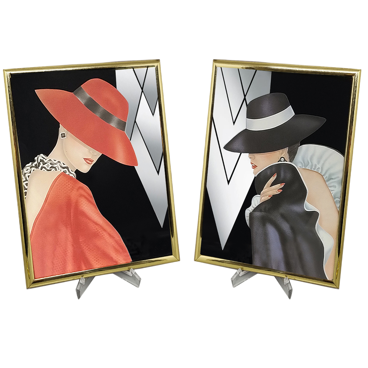 1980s Pair Of Framed Prints "Glam Girl" by Ferraro