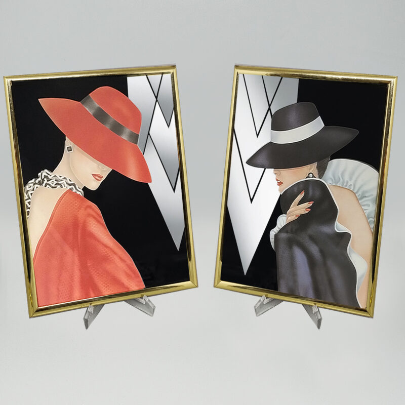1980s Pair Of Framed Prints "Glam Girl" by Ferraro