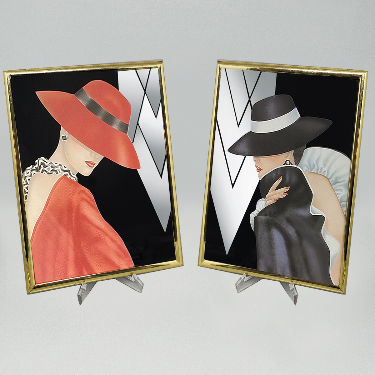 1980s Pair Of Framed Prints "Glam Girl" by Ferraro