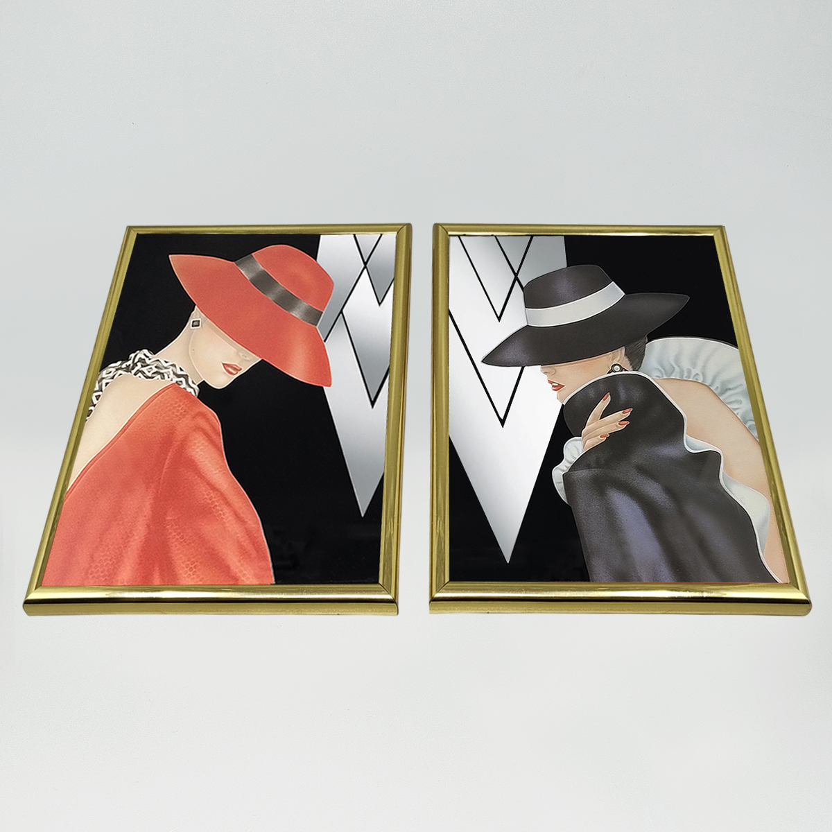1980s Pair Of Framed Prints "Glam Girl" by Ferraro