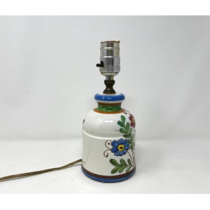 20th Century Italian Ceramic Hand-painted Petite Lamp, Sgraffitto Floral Design