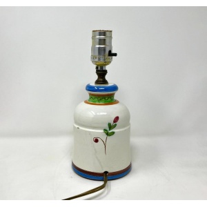 20th Century Italian Ceramic Hand-painted Petite Lamp, Sgraffitto Floral Design