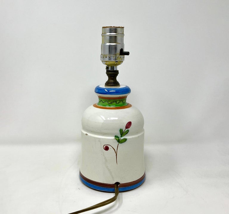 20th Century Italian Ceramic Hand-painted Petite Lamp, Sgraffitto Floral Design