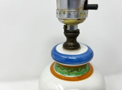 20th Century Italian Ceramic Hand-painted Petite Lamp, Sgraffitto Floral Design