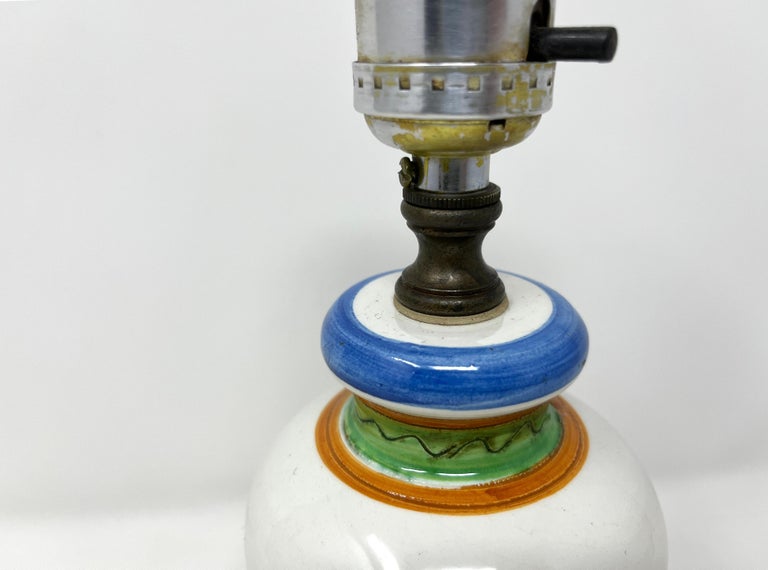 20th Century Italian Ceramic Hand-painted Petite Lamp, Sgraffitto Floral Design
