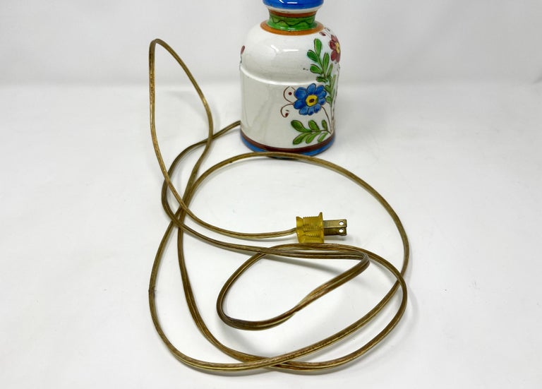 20th Century Italian Ceramic Hand-painted Petite Lamp, Sgraffitto Floral Design