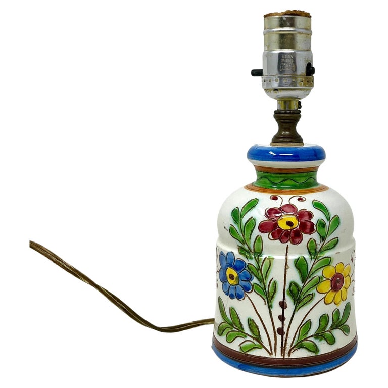 20th Century Italian Ceramic Hand-painted Petite Lamp, Sgraffitto Floral Design