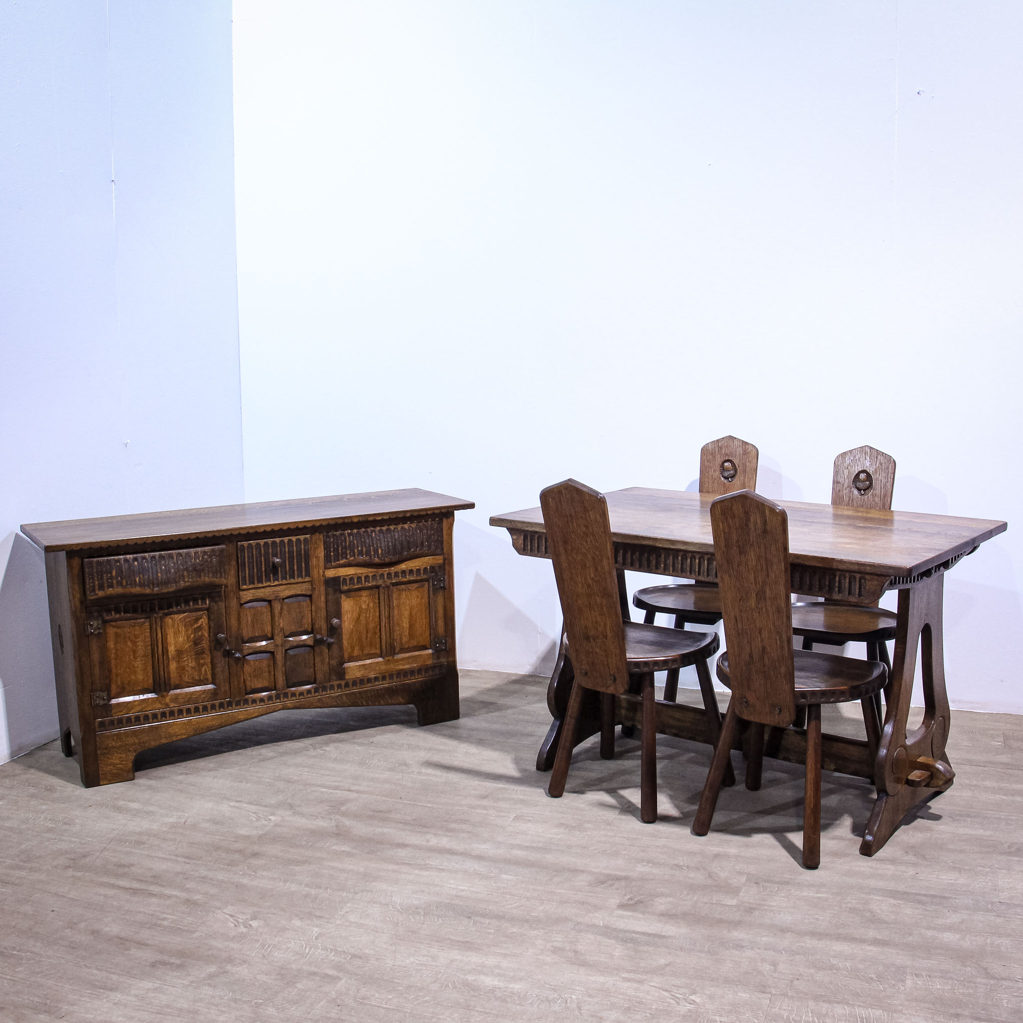 Oak Dining Suite with Table, 4 Chairs & Sideboard