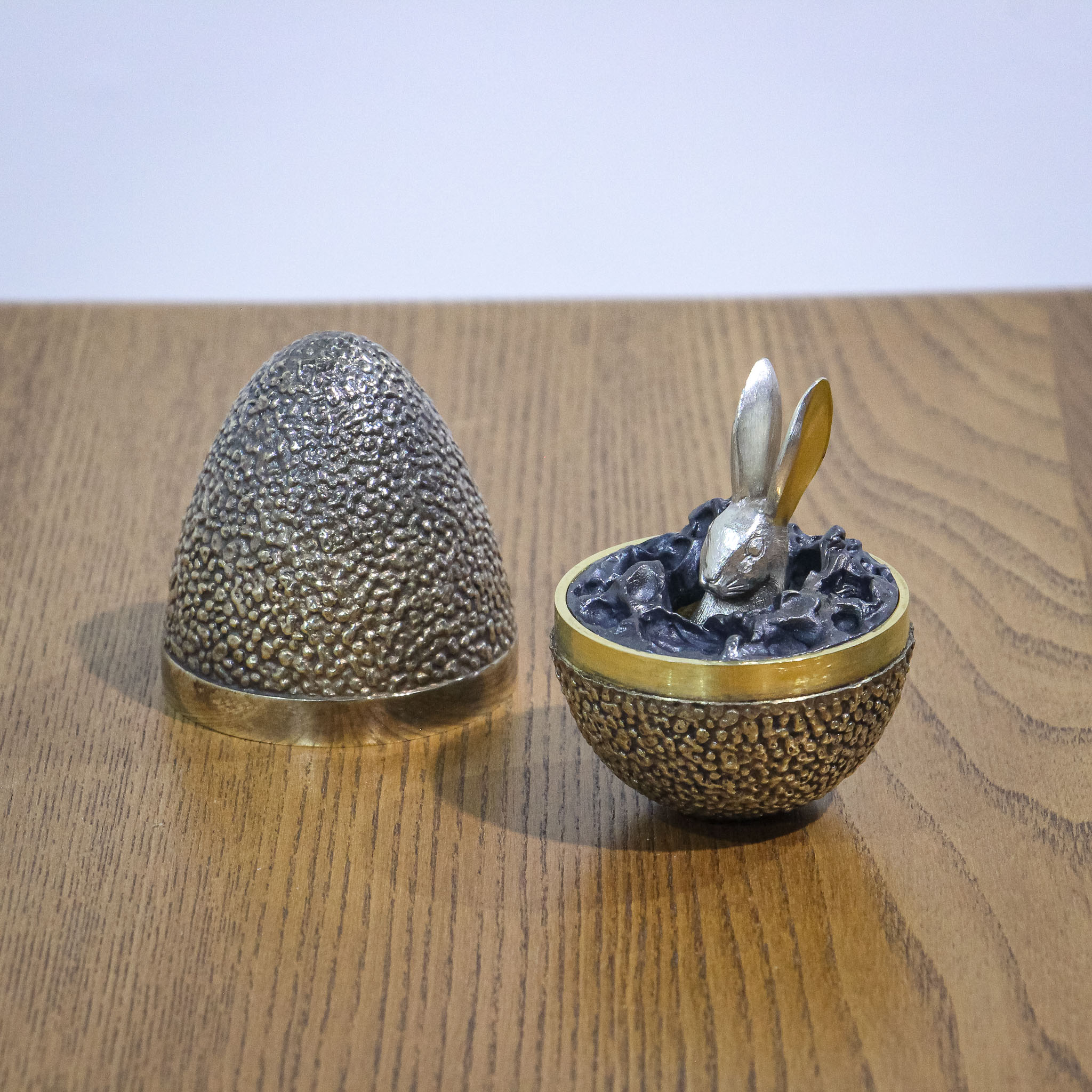 Cased Stuart Devlin for Asprey Silver Gilt Egg with Hare