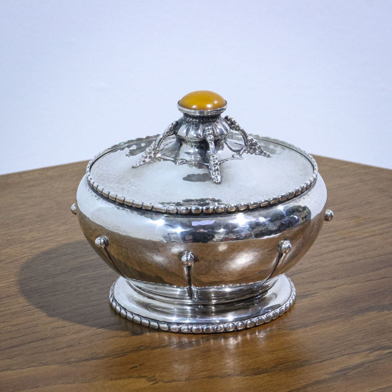 Danish Silver Arts & Crafts Tea Caddy with Amber Knop