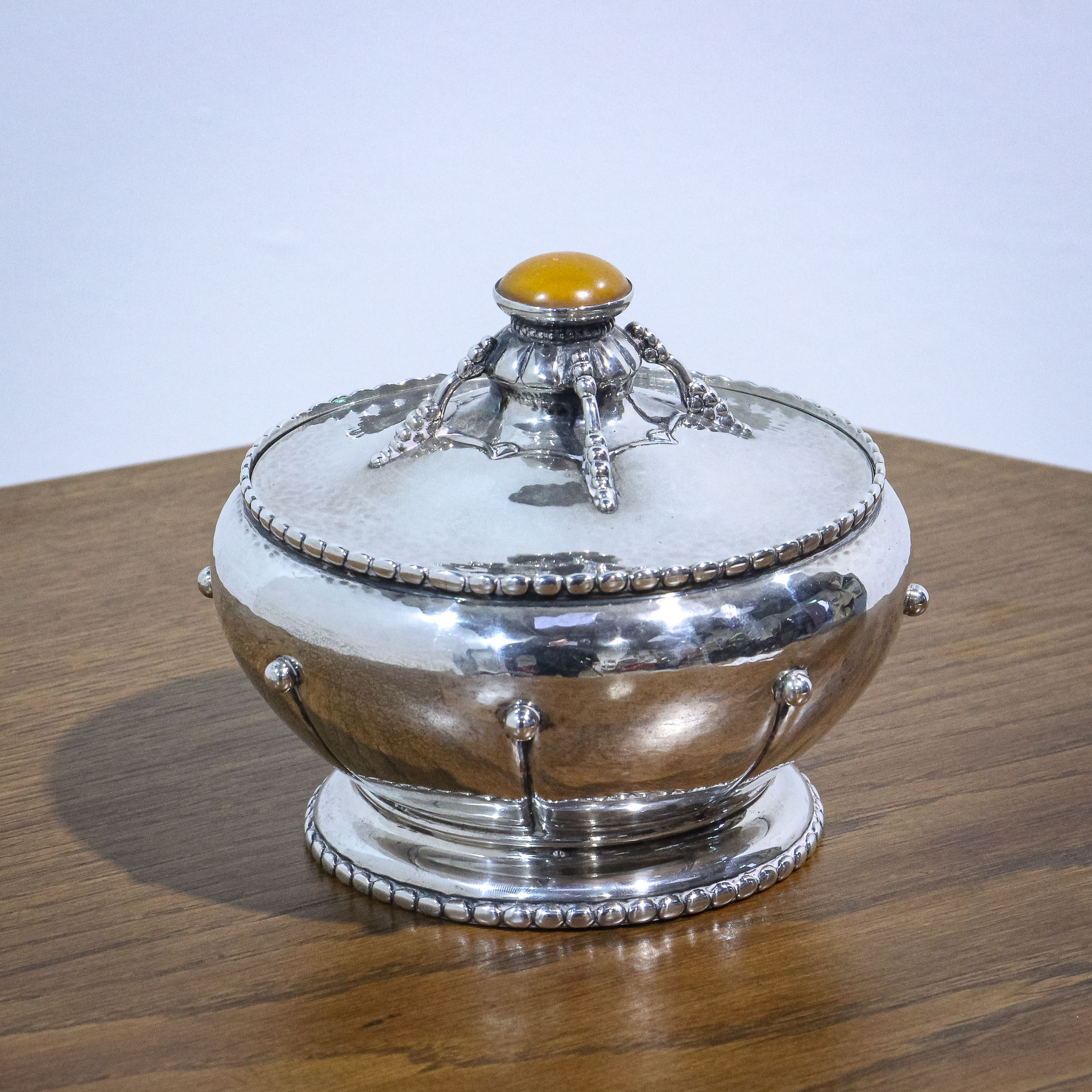 Danish Silver Arts & Crafts Tea Caddy with Amber Knop