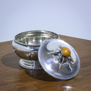 Danish Silver Arts & Crafts Tea Caddy with Amber Knop