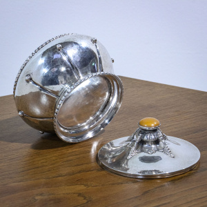 Danish Silver Arts & Crafts Tea Caddy with Amber Knop