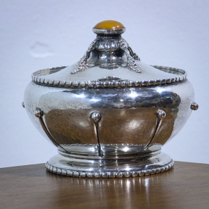 Danish Silver Arts & Crafts Tea Caddy with Amber Knop