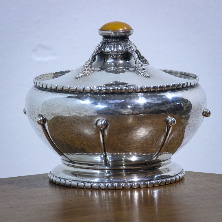 Danish Silver Arts & Crafts Tea Caddy with Amber Knop - Image 3