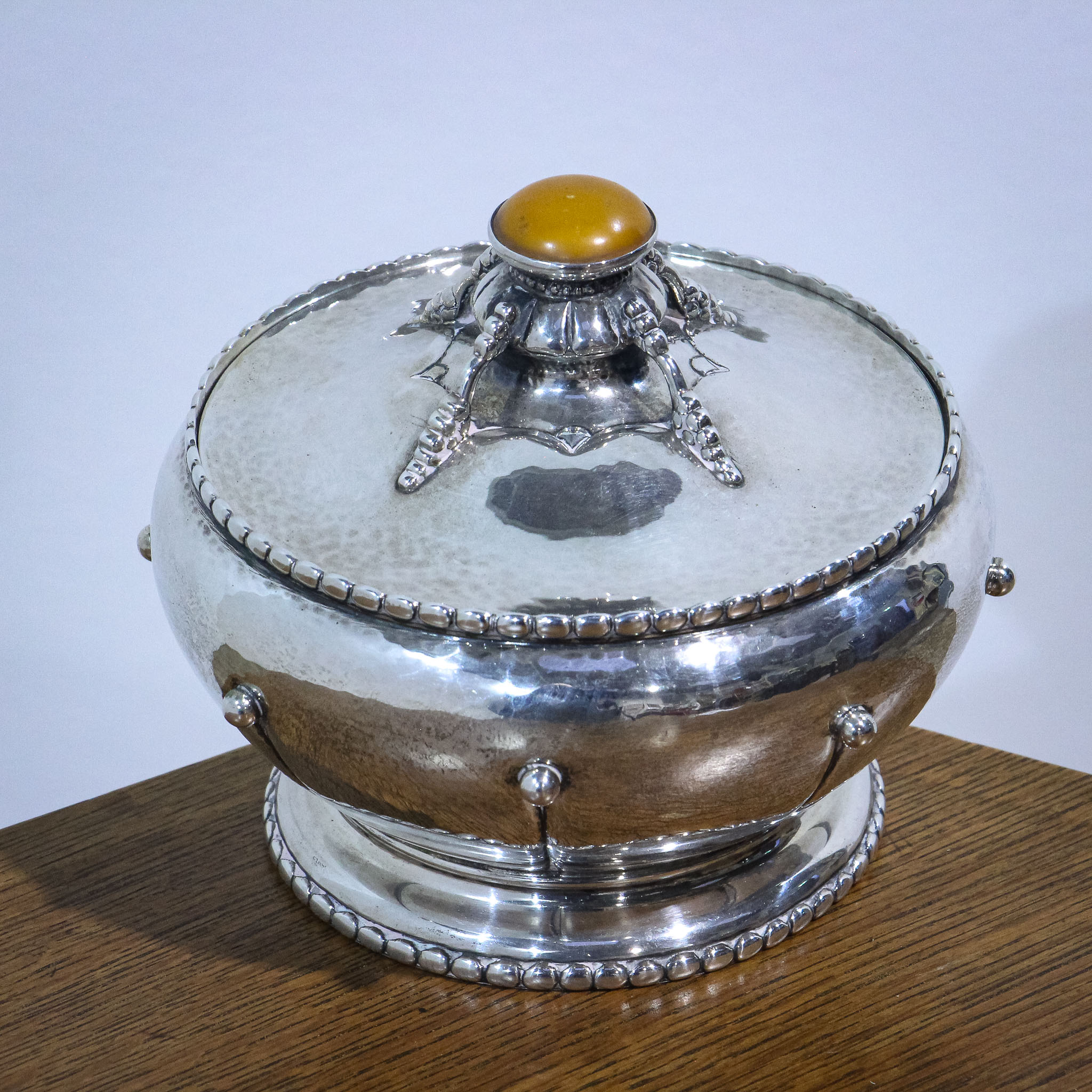 Danish Silver Arts & Crafts Tea Caddy with Amber Knop