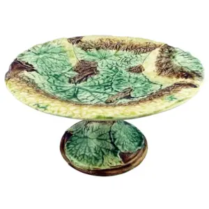 A lovely antique Victorian majolica pottery Cabbage Ware Comport Tazza C.19thC