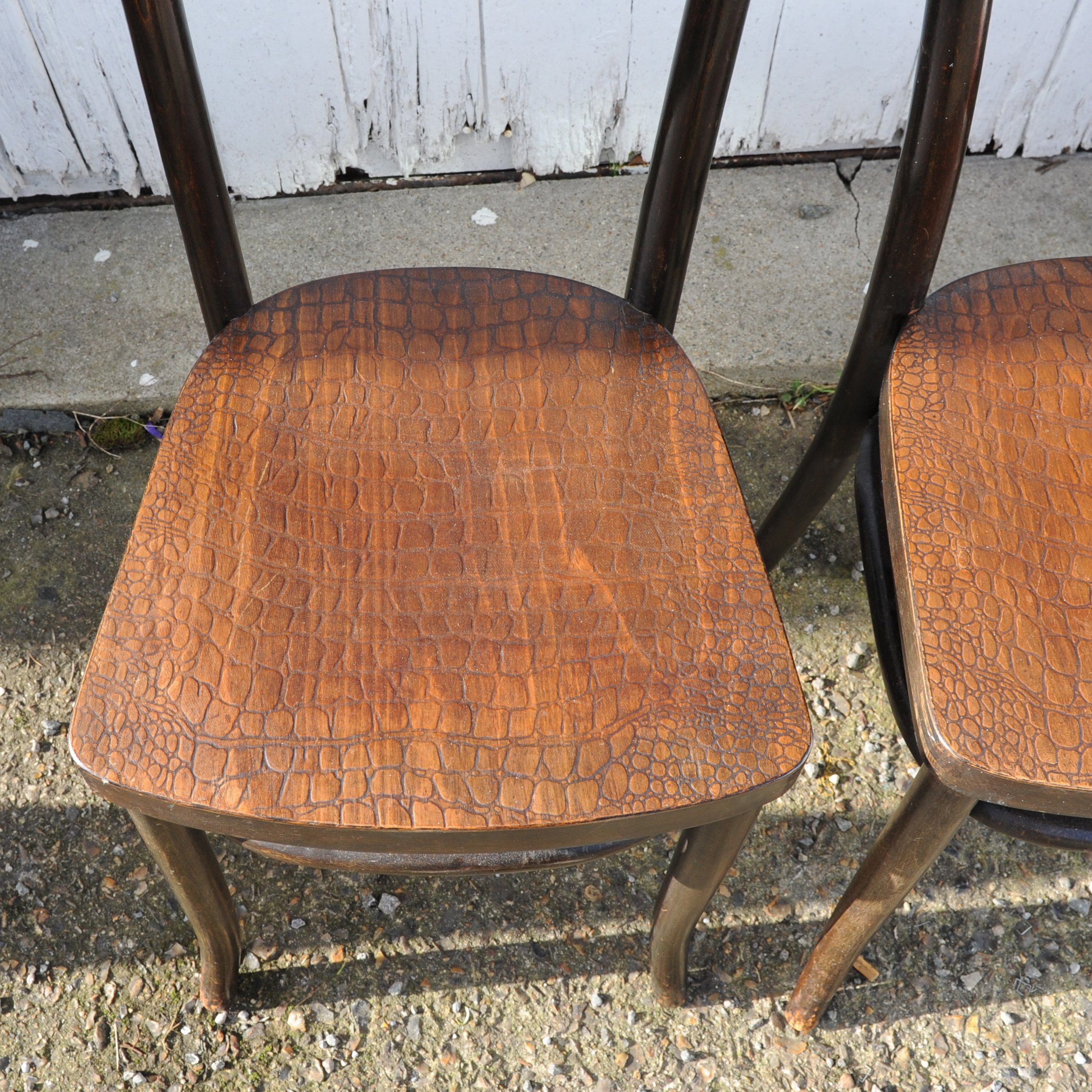 Antique Carved Wooden Crocodile Effect Side/Dining Chairs For Mundus, J. & J. Kohn, 1920s