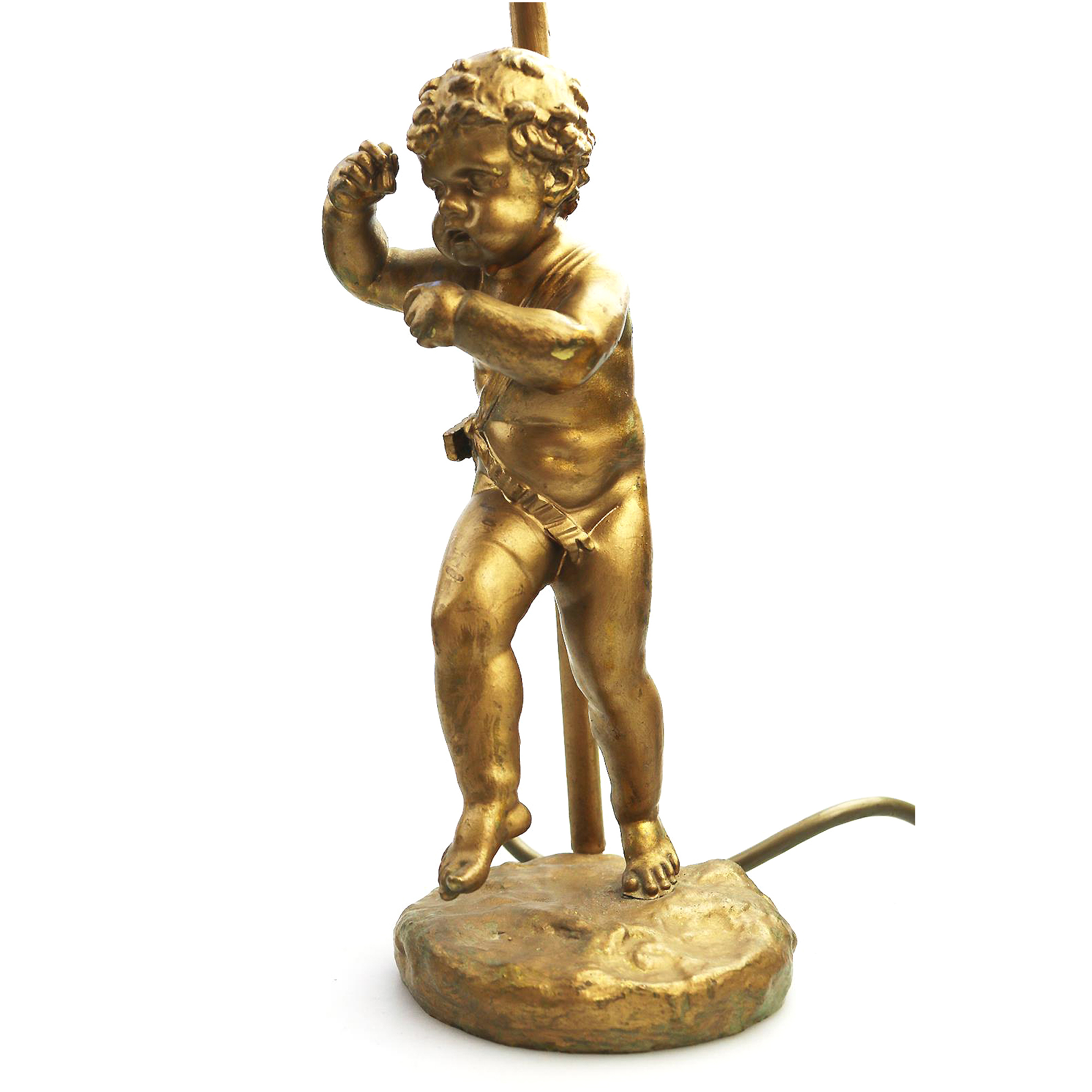 Antique Lighting a good gilded brass Dancing Cherub Table Lamp C.20thC
