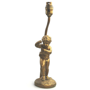Antique Lighting a good gilded brass Dancing Cherub Table Lamp C.20thC