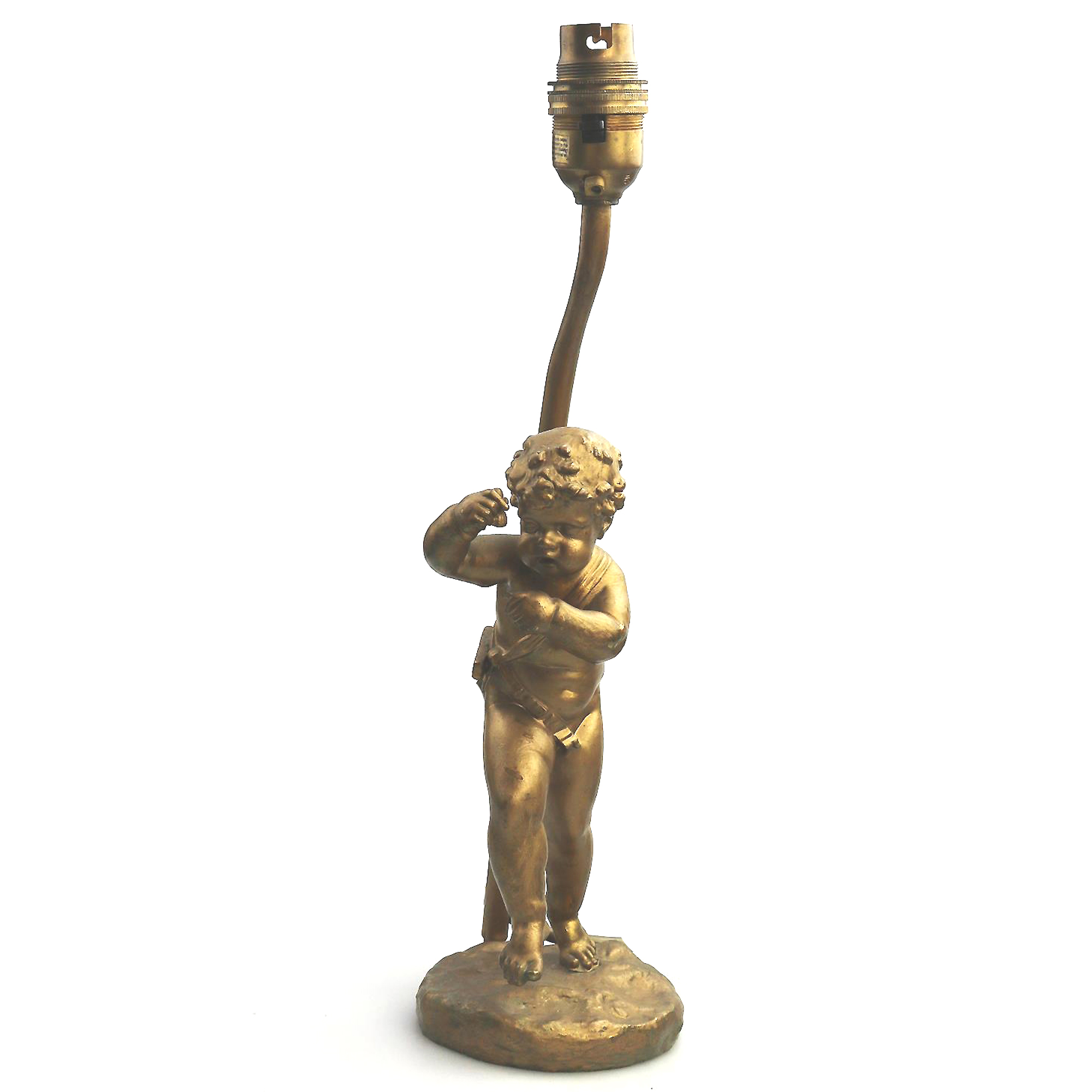 Antique Lighting a good gilded brass Dancing Cherub Table Lamp C.20thC