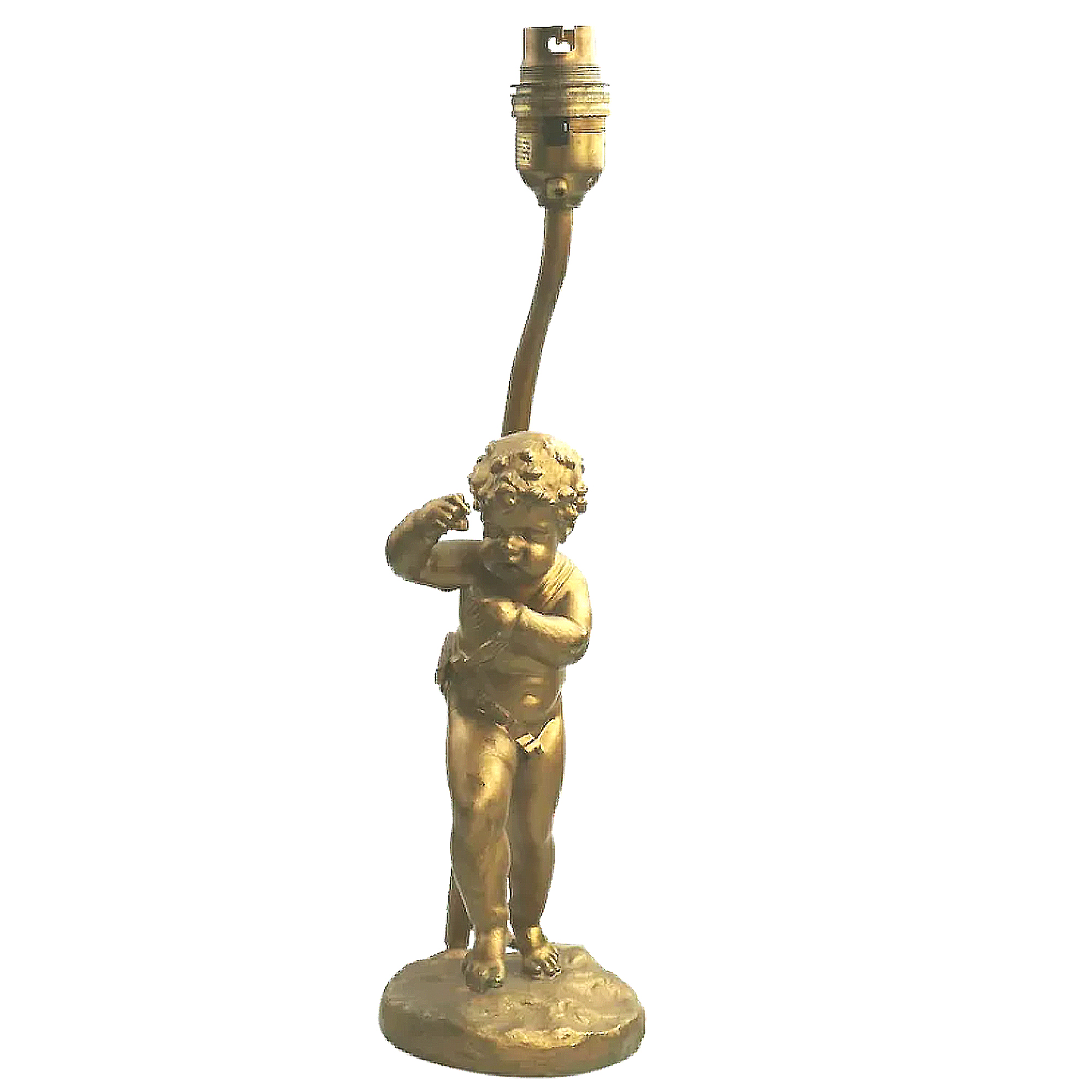 Antique Lighting a good gilded brass Dancing Cherub Table Lamp C.20thC