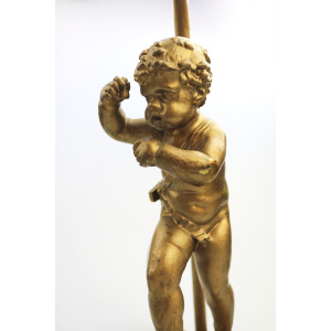 Antique Lighting a good gilded brass Dancing Cherub Table Lamp C.20thC