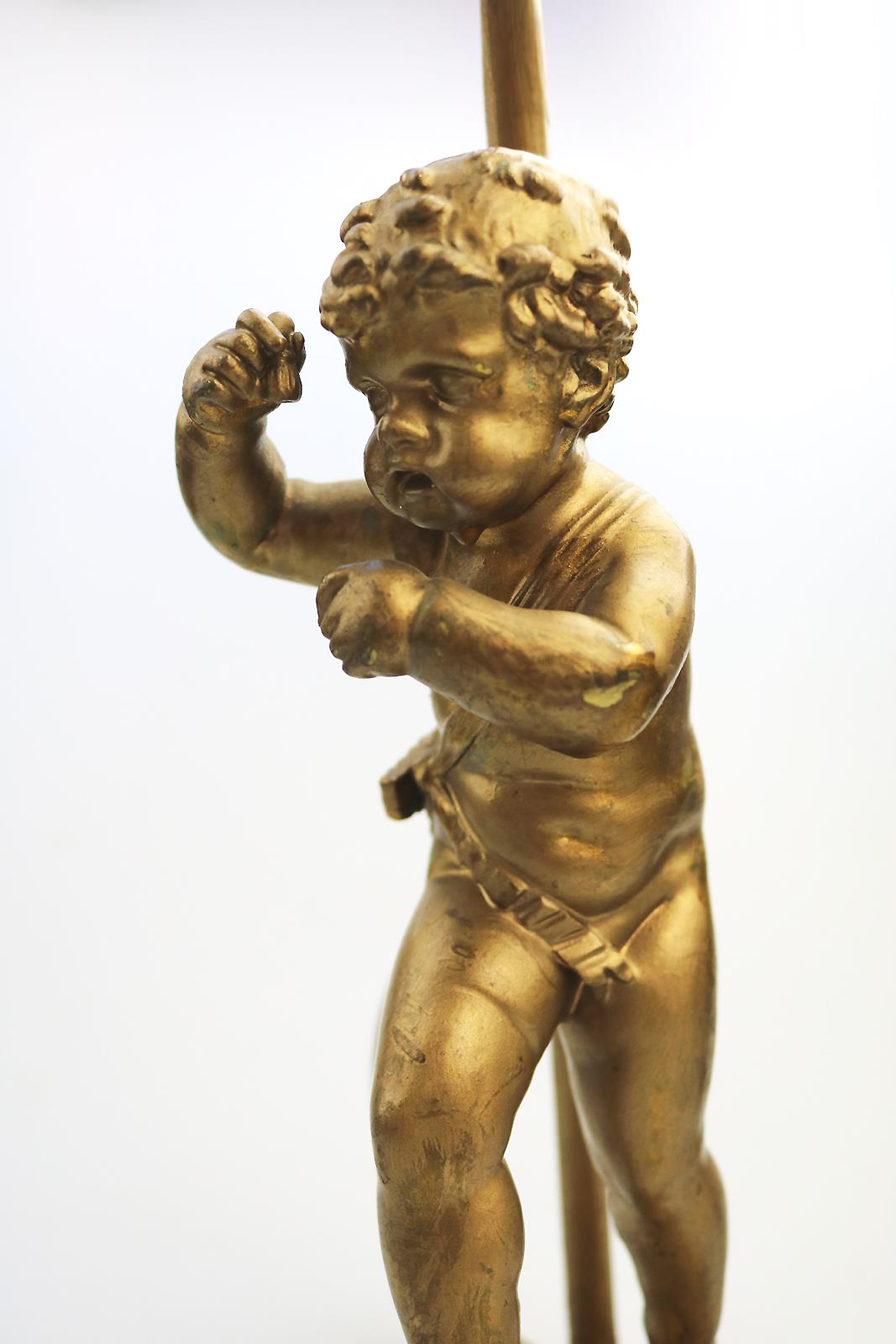 Antique Lighting a good gilded brass Dancing Cherub Table Lamp C.20thC