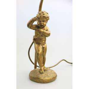 Antique Lighting a good gilded brass Dancing Cherub Table Lamp C.20thC