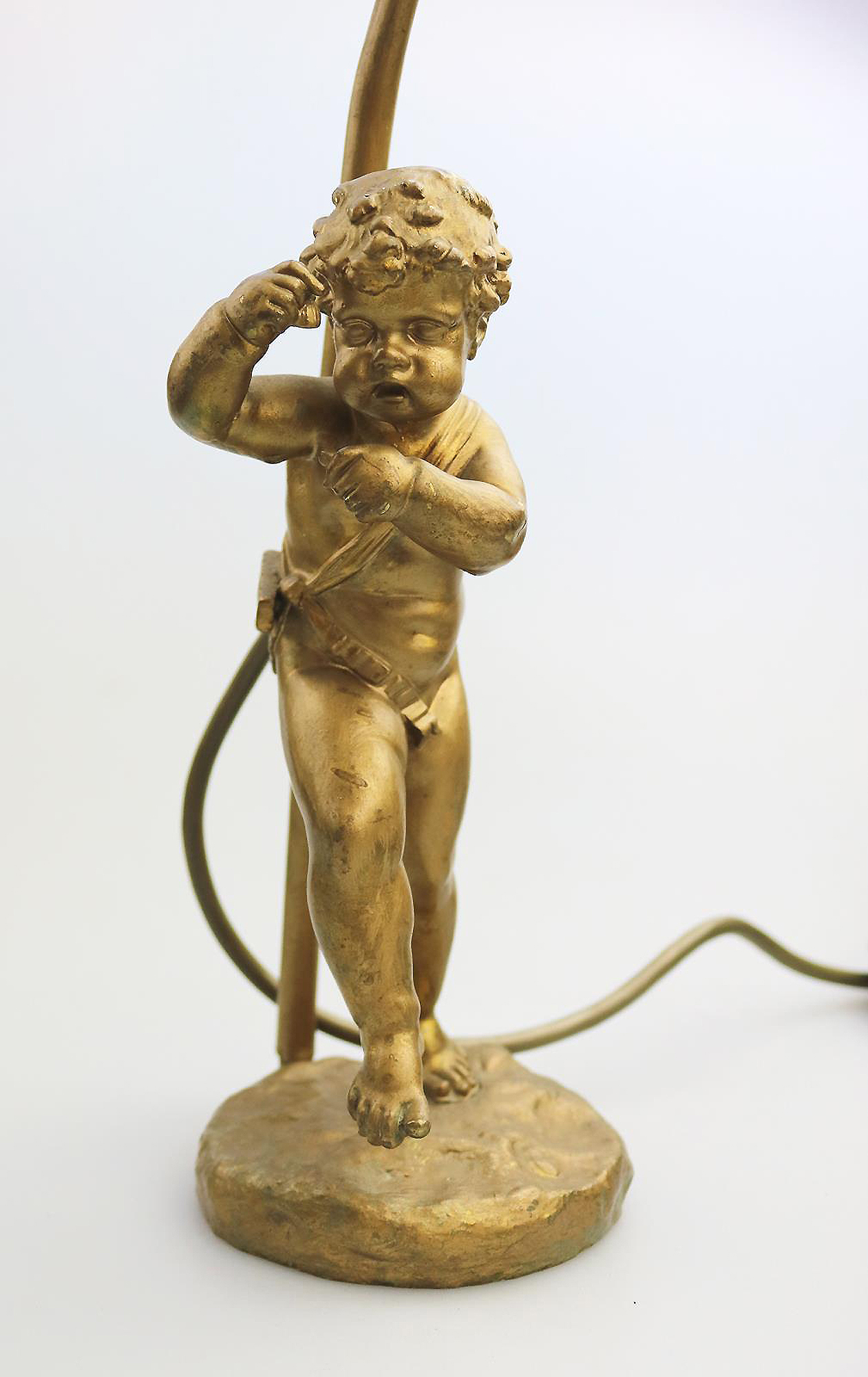 Antique Lighting a good gilded brass Dancing Cherub Table Lamp C.20thC