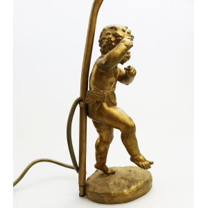 Antique Lighting a good gilded brass Dancing Cherub Table Lamp C.20thC