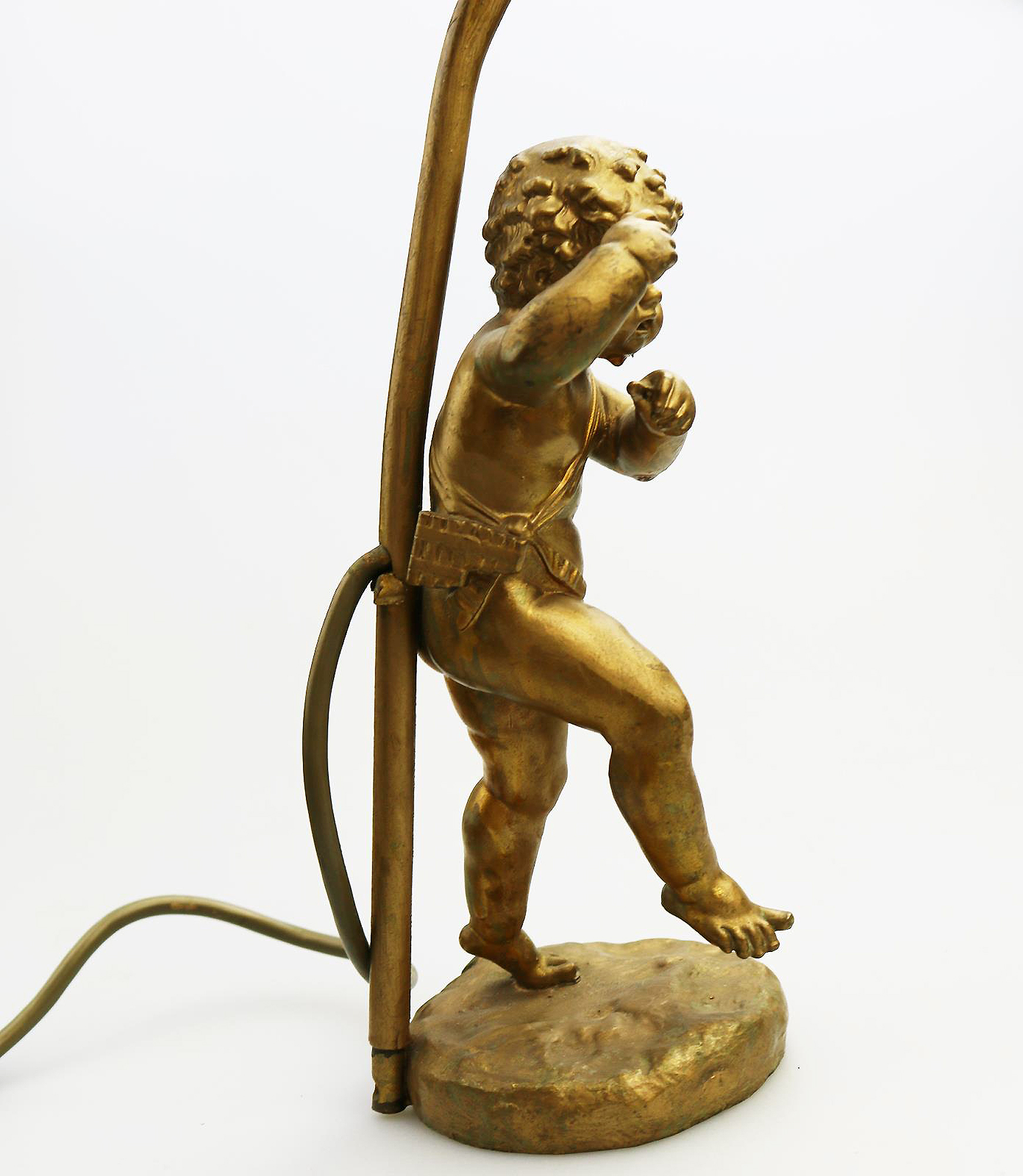 Antique Lighting a good gilded brass Dancing Cherub Table Lamp C.20thC