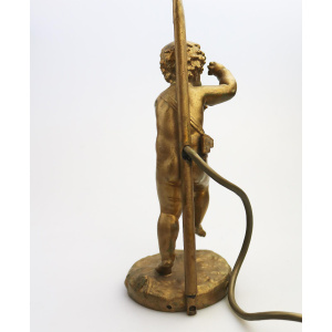 Antique Lighting a good gilded brass Dancing Cherub Table Lamp C.20thC