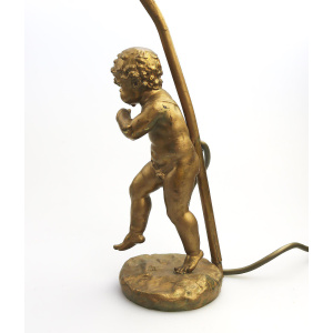 Antique Lighting a good gilded brass Dancing Cherub Table Lamp C.20thC