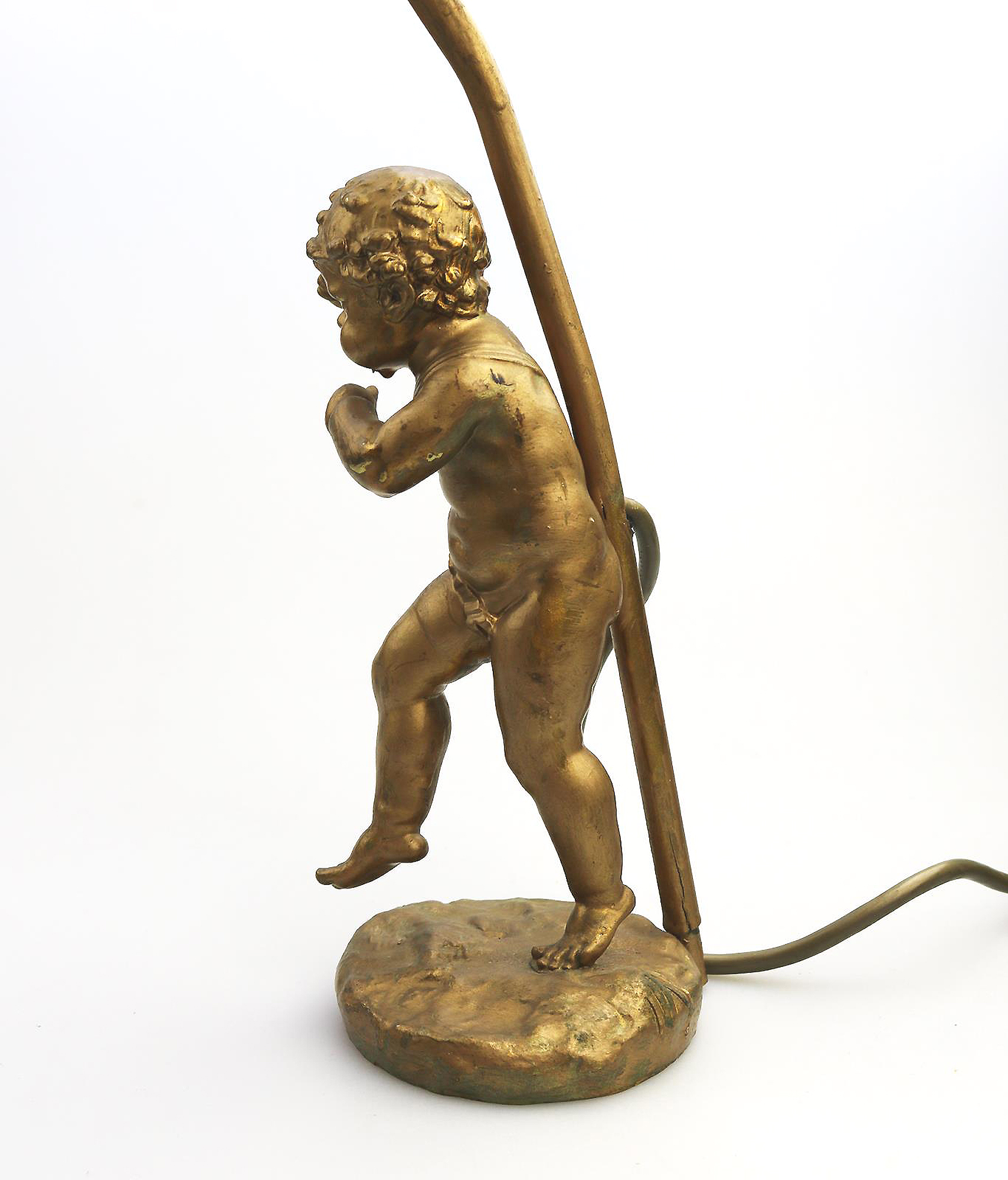 Antique Lighting a good gilded brass Dancing Cherub Table Lamp C.20thC