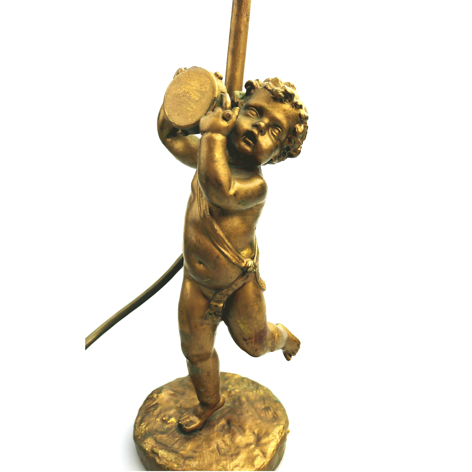 Antique Lighting a good gilded brass Dancing Cherub Table Lamp 2 C.20thC