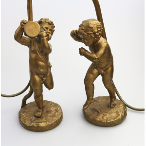 Antique Lighting a good gilded brass Dancing Cherub Table Lamp 2 C.20thC
