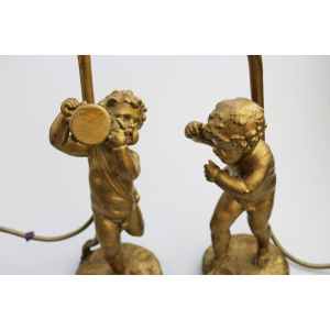 Antique Lighting a good gilded brass Dancing Cherub Table Lamp 2 C.20thC