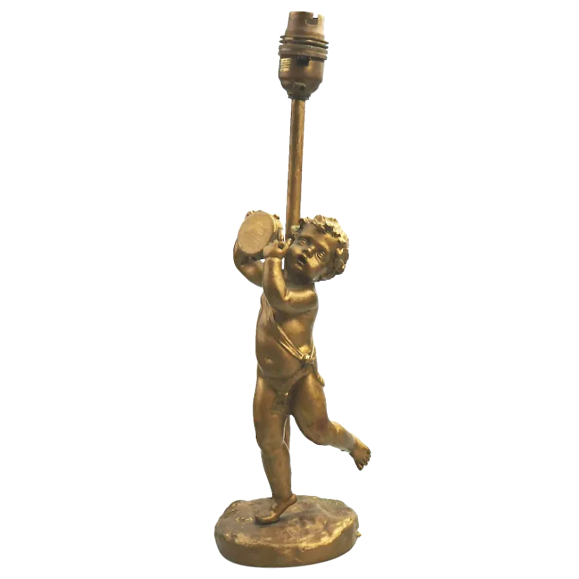 Antique Lighting a good gilded brass Dancing Cherub Table Lamp 2 C.20thC