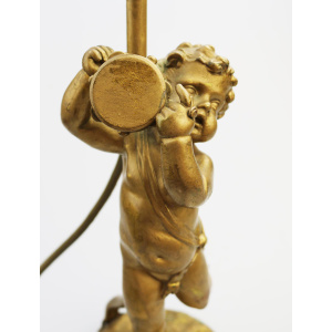 Antique Lighting a good gilded brass Dancing Cherub Table Lamp 2 C.20thC