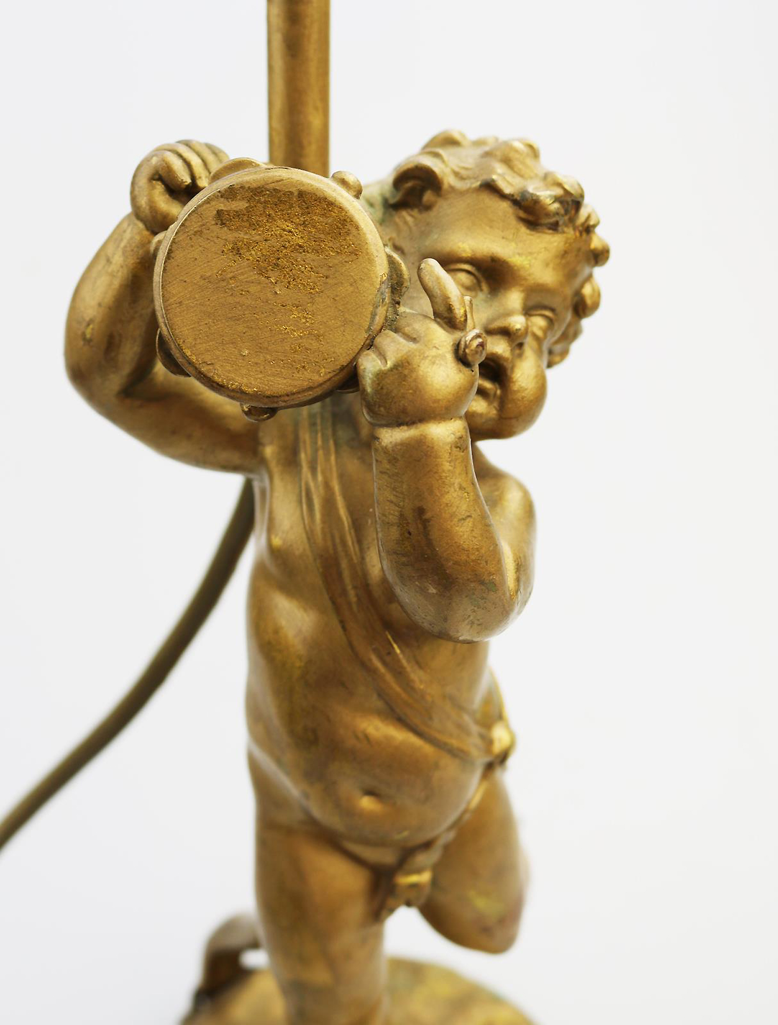 Antique Lighting a good gilded brass Dancing Cherub Table Lamp 2 C.20thC