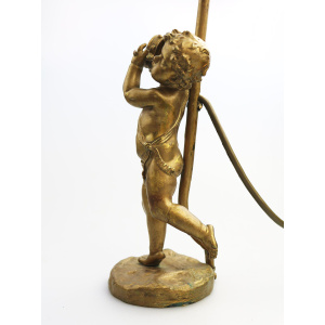 Antique Lighting a good gilded brass Dancing Cherub Table Lamp 2 C.20thC