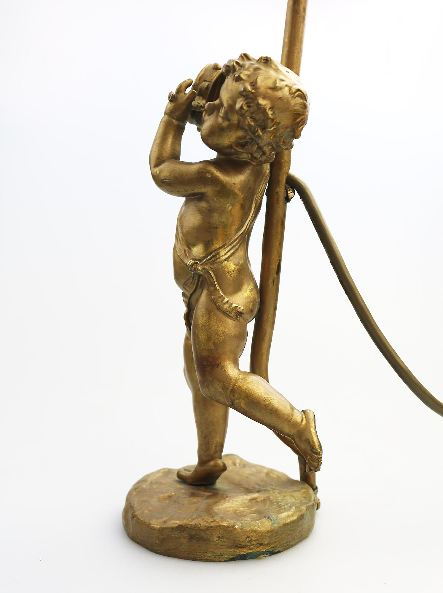 Antique Lighting a good gilded brass Dancing Cherub Table Lamp 2 C.20thC