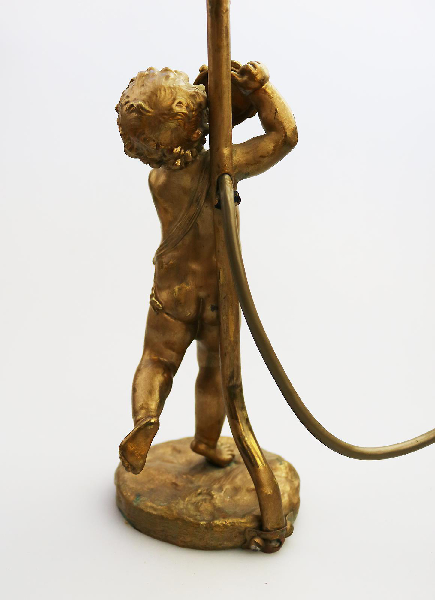 Antique Lighting a good gilded brass Dancing Cherub Table Lamp 2 C.20thC