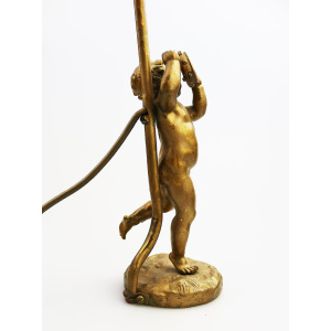 Antique Lighting a good gilded brass Dancing Cherub Table Lamp 2 C.20thC