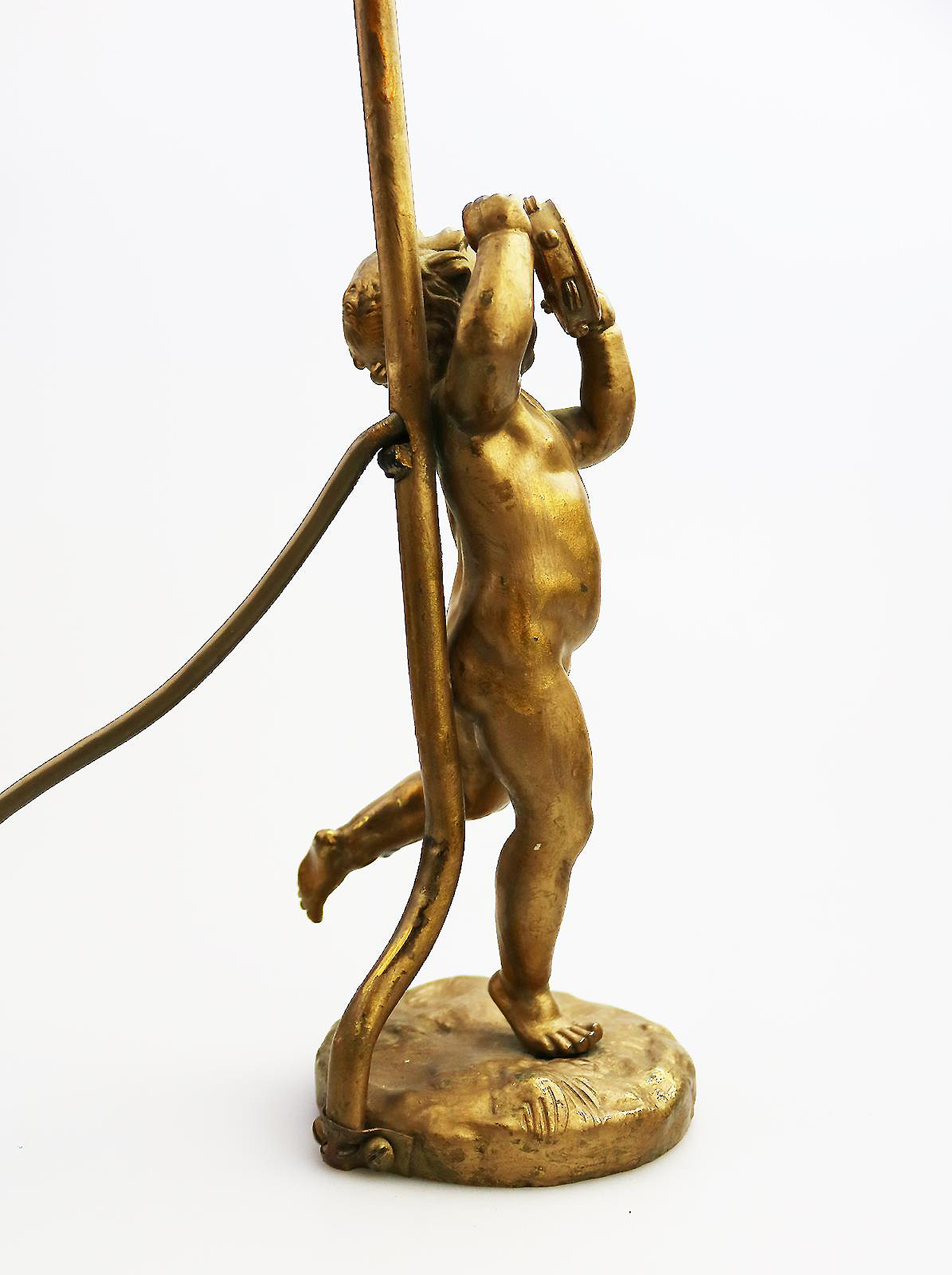 Antique Lighting a good gilded brass Dancing Cherub Table Lamp 2 C.20thC