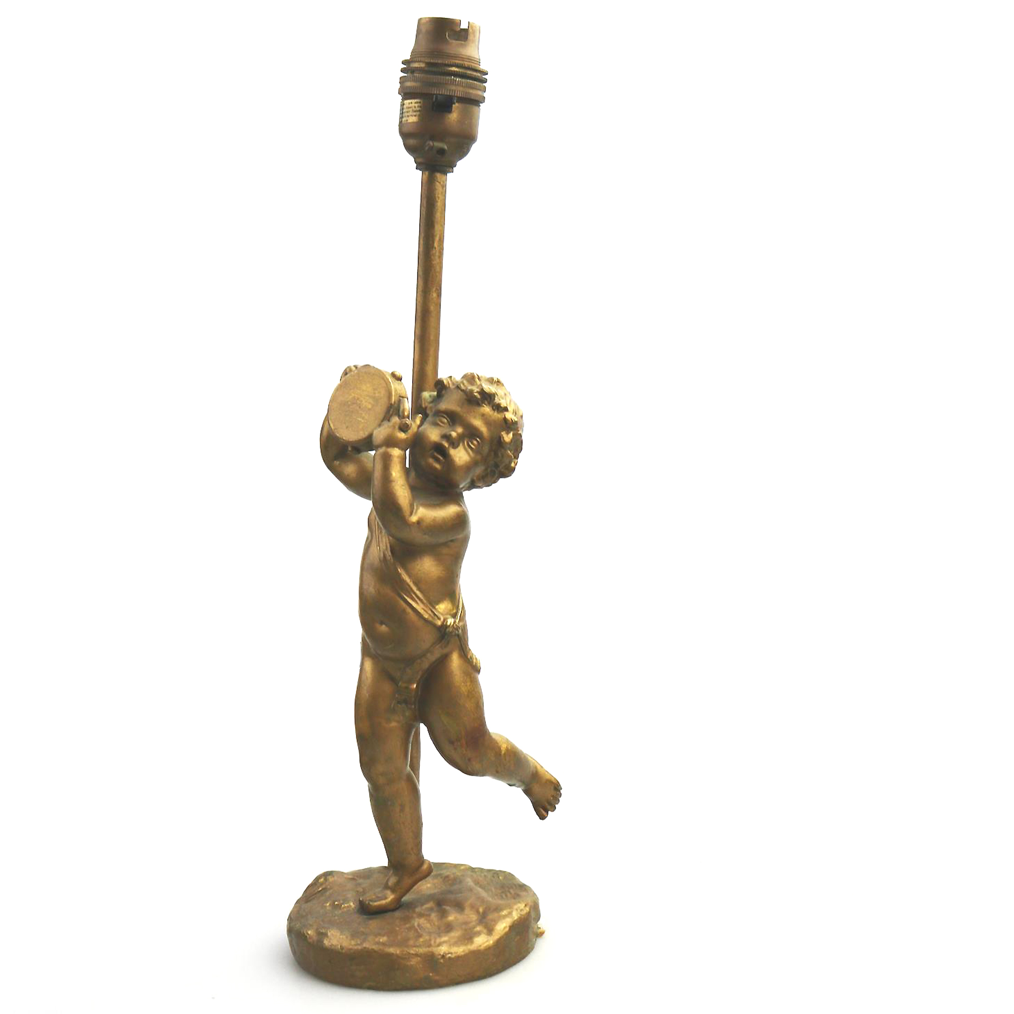 Antique Lighting a good gilded brass Dancing Cherub Table Lamp 2 C.20thC