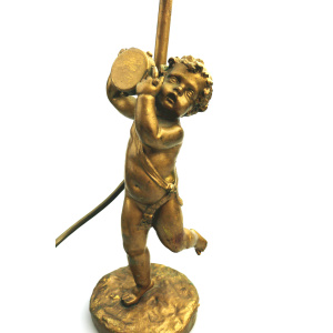 Antique Lighting a good gilded brass Dancing Cherub Table Lamp 2 C.20thC