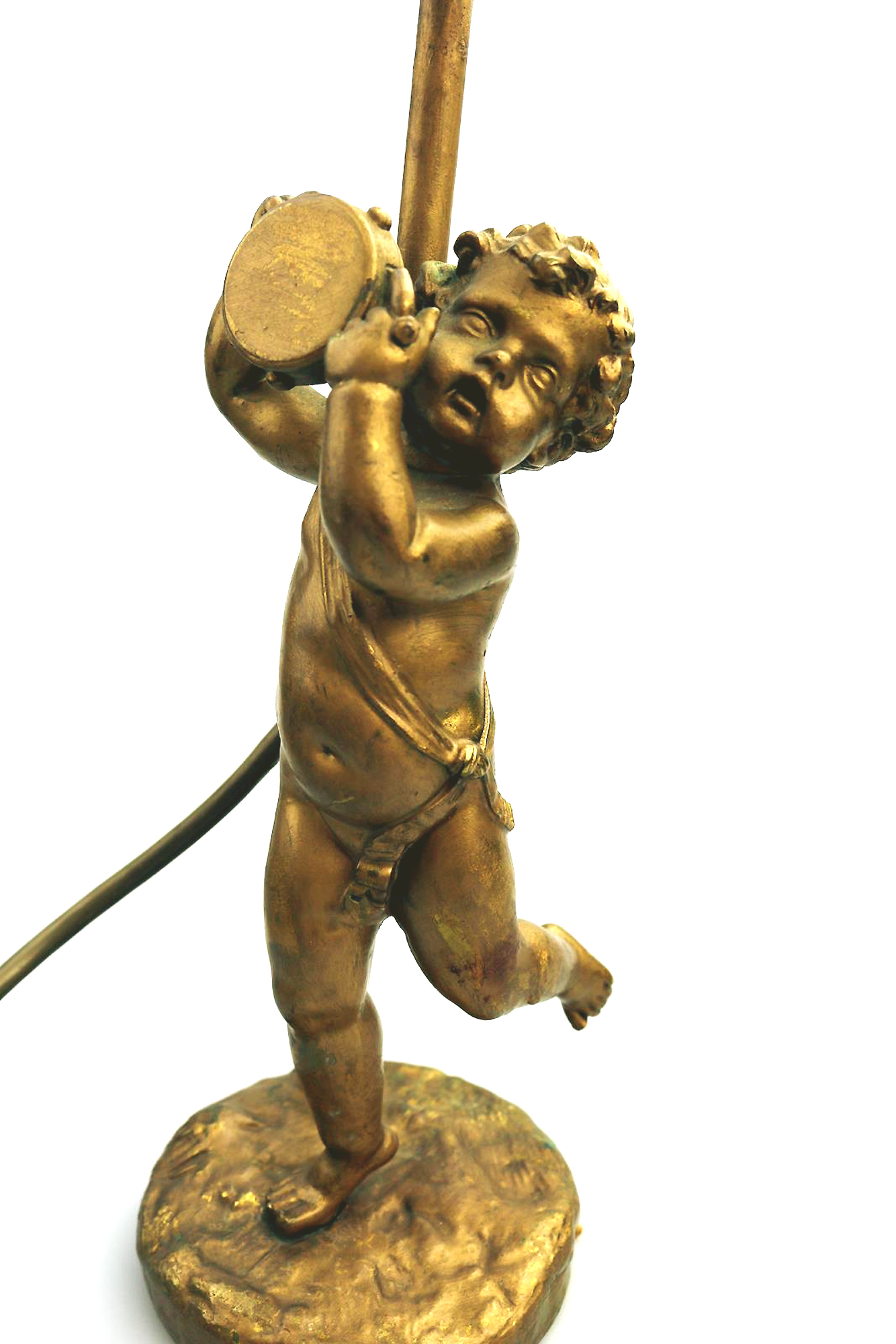 Antique Lighting a good gilded brass Dancing Cherub Table Lamp 2 C.20thC
