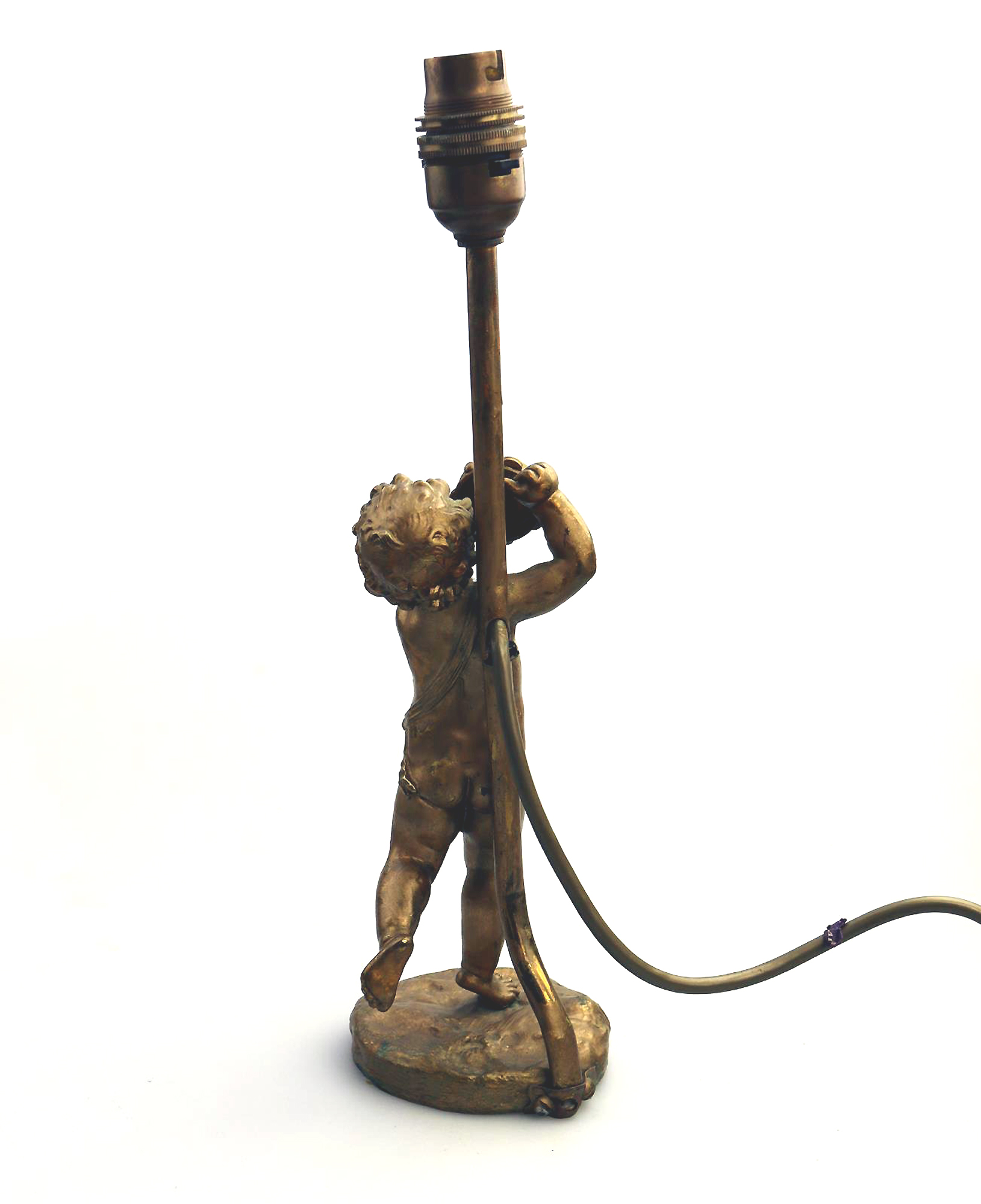 Antique Lighting a good gilded brass Dancing Cherub Table Lamp 2 C.20thC